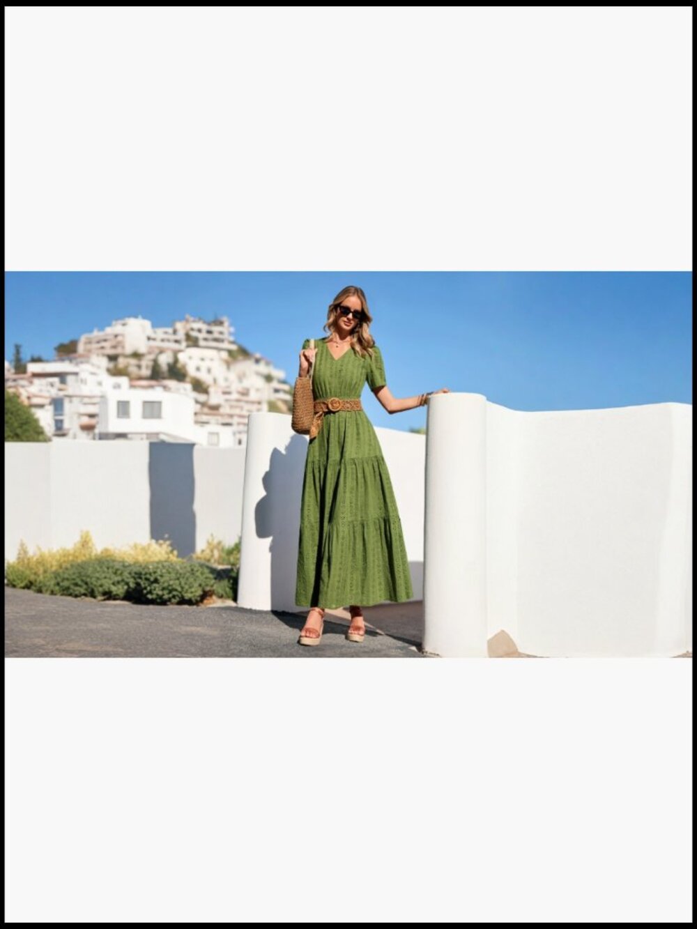 V Neck Hollow Out Eyelet A Line Flowy Maxi Dress - Picture 7 of 7